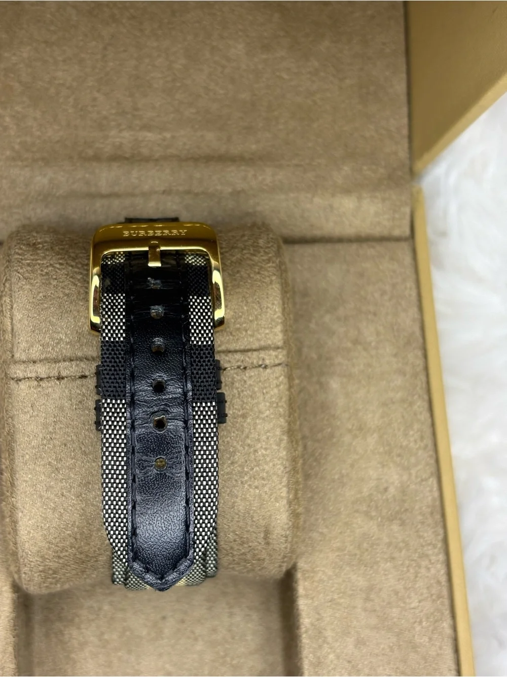 Burberry Gold Dial Watch with Signature Check Strap
